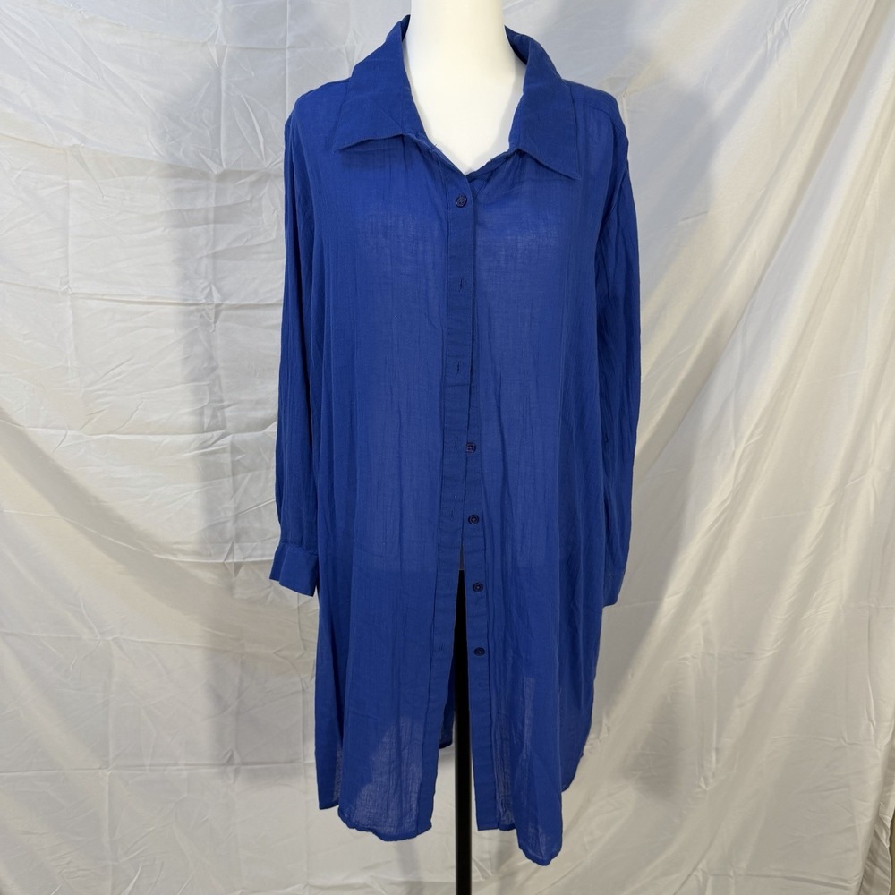 Swimsuits For All Cover Up Cotton Lightweight Button Front Crinkle 22 24 NEW NWT